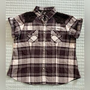 Harley Davidson Women's XL Downswept Wing Plaid Short Sleeve